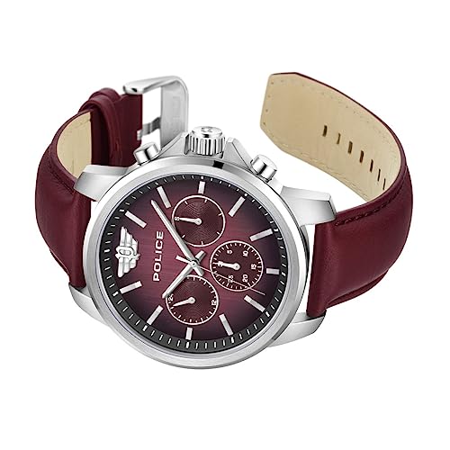 Image of Police Quartz Multifunction Gradiant Maroon Dial Maroon Leather Strap Watch for Men - PLPEWJF0006302