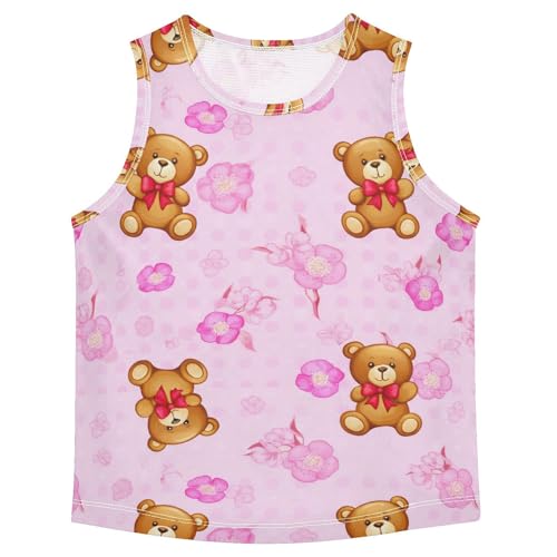 J JOYSAY Teddy Bear Cherry Blossoms Boys Tank Top Sleeveless Muscle Shirts Quick Dry Kids T-Shirts 3-15T
