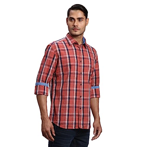 Image of Parx Men's Pure Cotton Checks Pattern Slim Fit Semi Cutaway Collar Full Sleeve Casual Shirt
