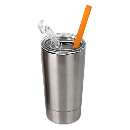 Housavvy Kids Tumbler with Lid and Straw Double-Walled Stainless Steel 12 oz, Silver