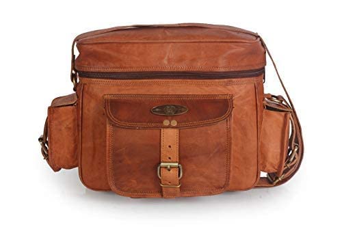 Creative Art & Craft Leather DSLR Camera Bag for Men Women Photographer | Vintage Padded Camera Shoulder Bag with Rain Cover (10.6L 9.44H IN) with Multi-pockets, Zip Closure | Travel Vintage Crossbody Shoulder Messenger Bag With Zipper Closure Bag Camera Satchel