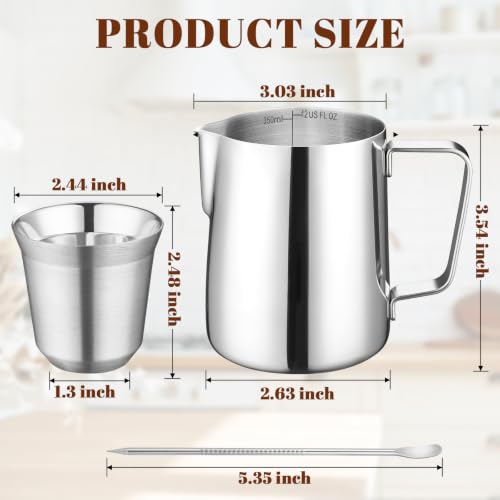Image of Amrules 12oz Milk Frothing Pitcher & 2-Pack 2.7oz Double Wall Espresso Cups