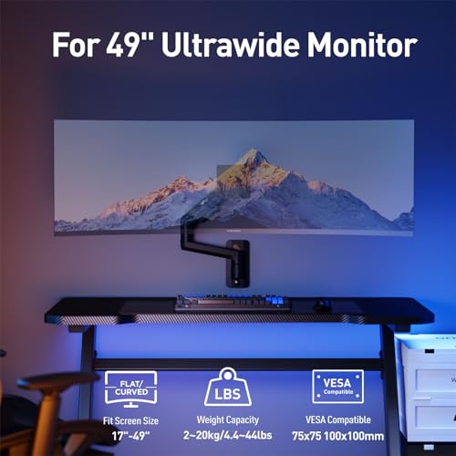 Image of WALI Monitor Wall Mount for 17-49 Inch Ultrawide Screens, Heavy Duty Single Monitors Mount Holds 44 lbs, Full Adjustable Wall Mount Monitor Arm, 75x75 /100x100mm VESA (GSWM001XL-P), Black
