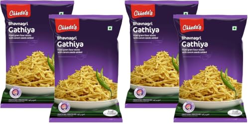 Image of Chheda's - Bhavnagri Gathiya - Fried Gram Flour Sticks, Carom Seeds - 300 Gm Pack of 4