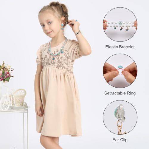 OSDUE Blau Muschel Schmuckset Mädchen, Kristallschmuck, Rosa Kinderschmuck - Halskette, Ringe, Armbänder, Ohrring für Party Dress Up Geschenk