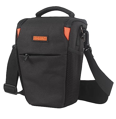 Image of Polyester D2 DSLR Camera Bag, Camera Case with Adjustable Shoulder Strap, Compatible for Nikon, Canon, Sony Cameras - Waterproof - Anti Shock (Black-Orange Interior)