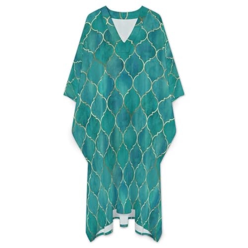 Vintage Moroccan Gold Line Teal Pattern Men's V-neck Robe Middle East Arabian Robe Butterfly Sleeves Kaftan3