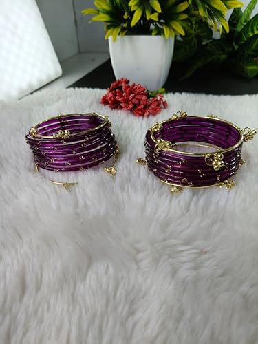 Image of NMII Viral Multi Colour Glass Bangles with Golden Ghungroo Charms & Stone Work For Women & Girls | Fancy Designer Glass Bangle | Traditional Chudi | Kanch Ki Churi | Stylish Ghungroo Bangle For Women