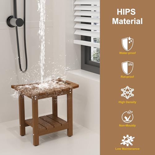 oridom HIPS Shower Benches for Inside Shower, Shower Stool with Space-Efficient Storage Shelf, Waterproof Shower Chair Seat for Spa Bathroom(Brown)