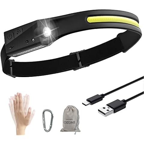 Led Head Torch Rechargeable Headlight with Motion Sensor Waterproof 230° Illumination Headlamp, 2 Light Source 5 Modes Lightweight Sweat Proof Flashlight for Outdoor Running, Camping, Fishing, Hiking Cover