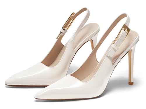 Coutgo Women's Slingback High Heels Pointed Toe Stilettos Metal Buckle Dress Party Pump Shoes - Image 5