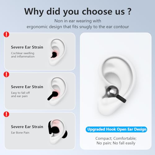 Image of Ultra Open Ear Headphones Bluetooth 5.4 Wireless Clip On Earbuds with Digital Display Charging Case 60 Hours Playtime Sport Earphones Built-in Mic IPX7 Waterproof for Running Fitness Black