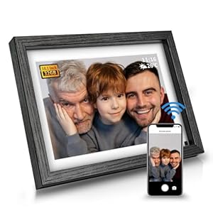 Digital Picture Frame 32G WiFi – 10 inch Digital Photo Frame with Motion Sensor. Free App Share Photos and Videos with Touch Screen and Delicate Wood Frame by FLYAMAPIRIT