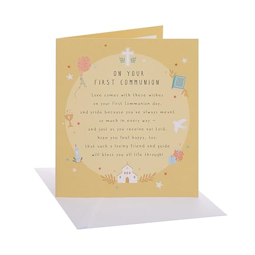 UK Greetings | Communion Card | Congratulations Card | Her/Him | With Envelope | 15.9 x 18.4 cm