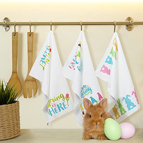 4 Pieces Happy Easter Kitchen Towels Easter Bunny Eggs Rabbit Hand Towels Easter Gnomes Kitchen Towels Holiday Spring Cloth Dish Towels For Cooking Baking #TOP3