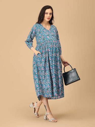 Image of The Mom Store Maternity and Nursing Dress | Pre and Post Pregnancy Dress for Womens | Zipper /Button Opening | Causal Wear | Trendy Stylish Causal Dresses for New Moms