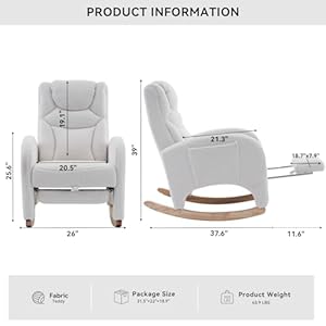 FOXHUNTER Rocking Chair Nursery, Modern Glider Chair with Adjustable Footrest and Solid Wood Legs, High Backrest Nursery Chair with Side Pocket, Rocker Armchair for Living Room Bedroom, Teddy Ivory FOXHUNTER Rocking Chair Nursery Modern Glider Chair with Adjustable Footrest and Solid Wood Legs High Backrest Nursery Chair with Side Pocket Rocker Armchair for Living Room Bedroom Teddy Ivory