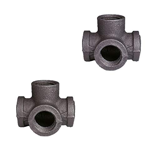GeilSpace 4-Way, Malleable Iron Pipe Fittings - Vintage DIY Industrial Shelving, Industrial Decor, Furniture DIY (3/4", Grey)