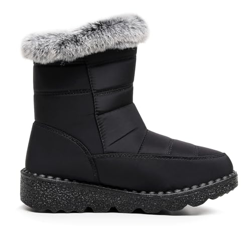 Image of Winter Snow Boots for Women Men, Lightweight Water-Resistant Boots | faux fur lining, rubber sole, warm winter wear, dog walking, errands, light snow, indoor outdoor