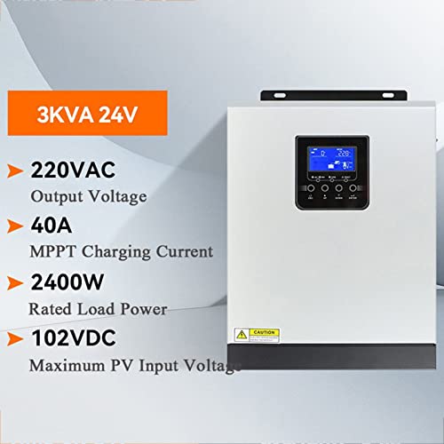 AALGO 3KVA/5KVA Pure Sine Wave Hybrid Solar Inverter, 105VDC PV Input, 220VAC, 24/48VDC, PWM 50A Solar Controller, Auto Restart, Overload Protection, 2400W-24V