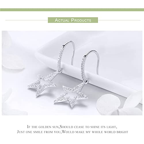 Boucles d'oreilles pendantes étoile en argent sterling et zircone pour femme