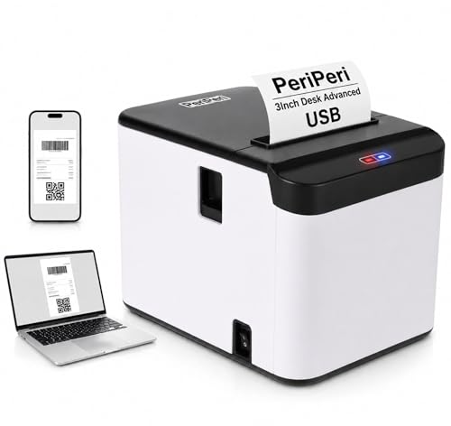 Image of PeriPeri 80mm Thermal Receipt Printer | Inkless POS Billing Printer with Auto Cutter & Beeper | USB Support for Android, Windows & Mac OS | High-Speed 3-Inch Desktop Receipt Printer | 1 Year Warranty