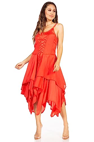 Image of Sakkas Lady Mary Jacquard Corset Style Bodice Lightweight Handkerchief Hem Dress