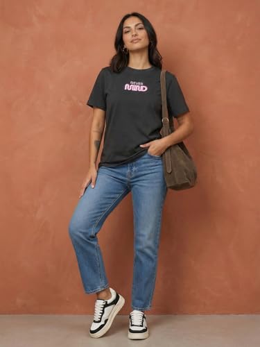 Image of Nobero Women's Graphic Printed T-Shirt | Regular Fit 180 GSM Cotton Tee for Women | Comfortable Round Neck Casual Wear