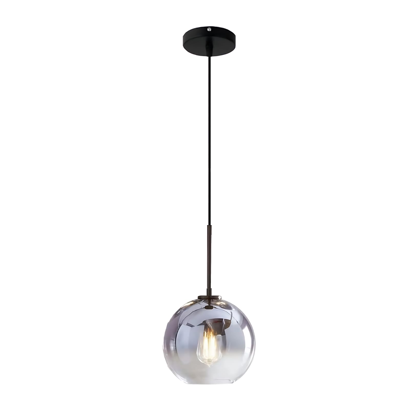 EKSED Modern Glass Pendant Light with E27 Socket, 20cm Spherical Shade Ceiling Light for Kitchen Island, Dining Room (Silver, 20cm) โ image 1