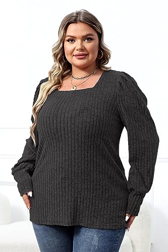 Image of WIHOLL Long Sleeve Shirts for Women Trendy Casual Square Neck Tops Lightweight Sweaters