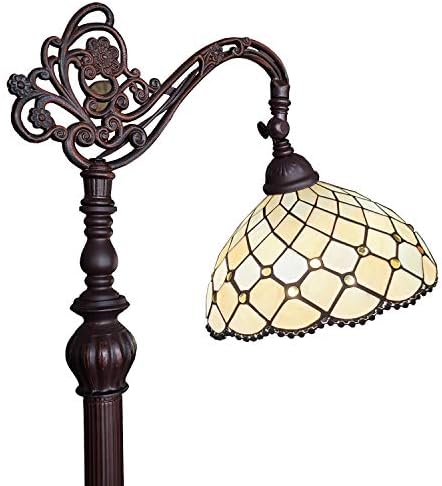Tiffany Style Floor Lamp Jeweled Beaded Arched 62" Tall Stained Glass Yellow Antique Vintage Light Decor Bedroom Living Room Reading Gift AM121FL12B Amora Lighting