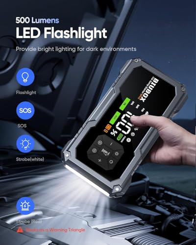 Car Jump Starter with Air Compressor, BiuBox 8500A 150PSI Car Battery Jump Starter for All Gas /9L Diesel, 12V Car Battery Charger Jump Starter with Insulated Gloves, LED Display, 500lm Light