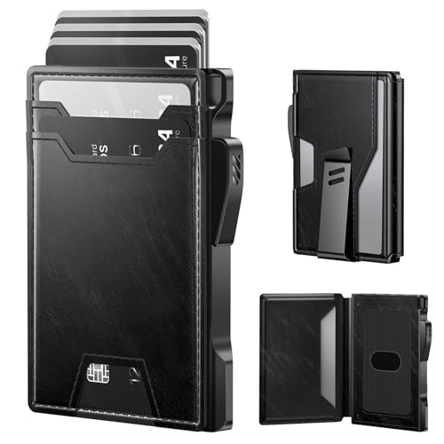 typecase Wallet for Men: Rfid Blocking Wallet 9-13 Card Capacity with Money Clip Slim Leather Front Pocket Smart Pop Up Card Case Bifold Minimalist Wallet with Gift Box - Atlanta Black Alask