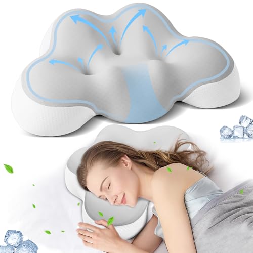 Mixiniso Cervical Neck Pillow, Side Sleeper Pillow for Adults, Neck Pillow for Neck and Shoulder, Orthopedic Contour Memory Foam Pillows for Side Back & Stomach Sleepers with Cooling Pillowcase (Grey)