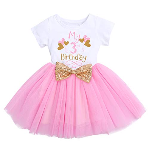 FYMNSI Enfant Bébés Filles C'est Mon 3ème Anniversaire Robe Princesse Manche Courte 3 Ans Fête Vêtements Deuxième Anniversaire Soirée Tulle Robe Photographie Rose - 3e Anniversaire 3 Ans Cover