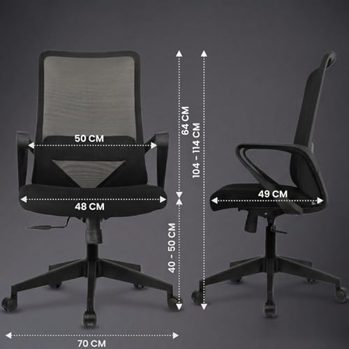 Image of Kepler Brooks Vibe Office Chair for Work | 3-Year Warranty | Ergonomic Office Chair, Study Chair for Home, Foam Padded Lumbar, Centre Tilt Lock Mechanism, Heavy Duty Nylon Base (Black)