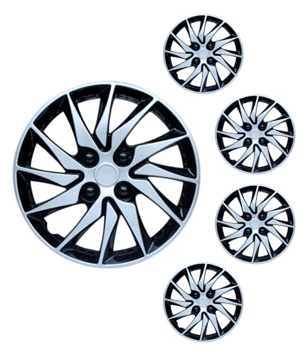 Image of Hubcap Wheel Cover Replacement R15 Hub Caps Universal-Fit Steel Wheel Rim Cover ABS Material Exterior Accessories for Car Truck SUV -Set of 4(15-inch,Silver-Black)