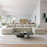 JACH U-Shaped Cloud Sectional Couch for Living Room, Modular Convertible Sectional Couch, Sofa Cushion Covers Removable, Comfy Sofas with Chaise Ottomans for Apartment, Office (Khaki)