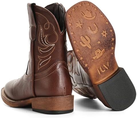 IUV KIDS Toddler Boys Cowboy Boots for Kids Girls Cowgirl Boots Western Square Toe Riding Mid Calf Boot — view 3