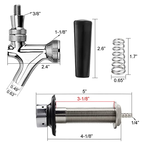 Ferroday 4-1/8 Inch Shank Stainless Steel Core Beer Faucet Draft Beer Faucet Chrome Plated Beer Tap No-Rust No-Leak Beer Faucet For Homebrew 1/4 Barb Keg Faucet Kegerator Parts Beer Tap Faucet #TOP1