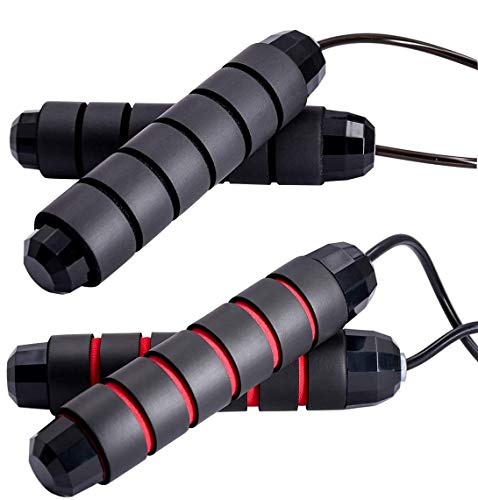 SPAZEL Jump Rope Adjustable 2 Pack Jumping Ropes with Anti-slip Memory Foam Handles, Skipping Rope Tangle-Free with Ball Bearings for Gym Fitness Exercise Boxing Training Warm-Up