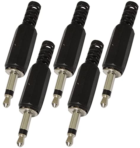 AERZETIX - C44098 - Lot de 5 Connecteurs - Jack Prise 3.5mm Mâle - Mono - avec Manchon - à souder - Droit - Couleur - Noir