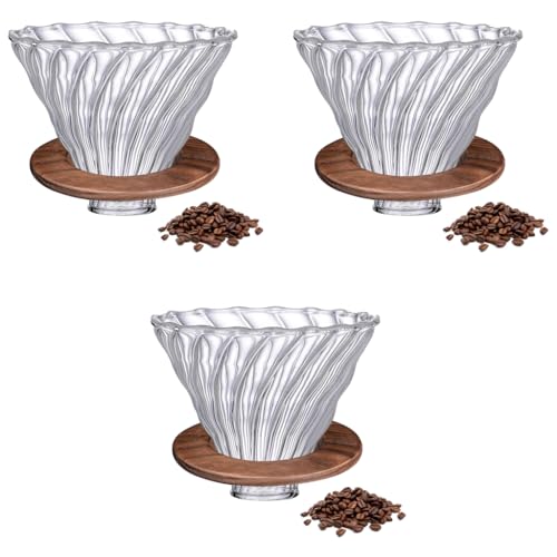 Image of Supvox Glass Coffee Dripper with Spiral Ridges High Borosilicate Pour-Over Set Bamboo Stand, Easy-Grip Handle Premium Coffee Accessories Set 2PCS Gift for Coffee Lovers