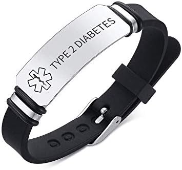 PJ JEWELLERY Personalised Sleek Silicone Medical ID Bracelet Free Engraving Rubber Medical Alert Bracelet for Men Women Buckle Adjustable for Sports Outdoor Daily