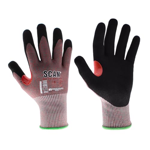 Scan Cut Resistant Level F Gloves, Nitrile Palm, Enhanced Grip, Conforms to EN 407 and EN 388, Size M