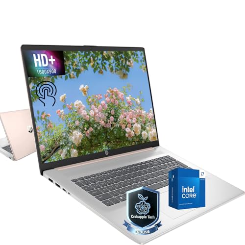 Image of HP Essential 17.3 inch HD+ Touchscreen Laptop, Intel Core i7-1355U, Up to 5.0GHz, 16GB DDR4 RAM, 1TB SSD, Wi-Fi 6, Fingerprint Reader, Webcam, Backlit Keyboard, Windows 11 Home, Pale Rose Gold