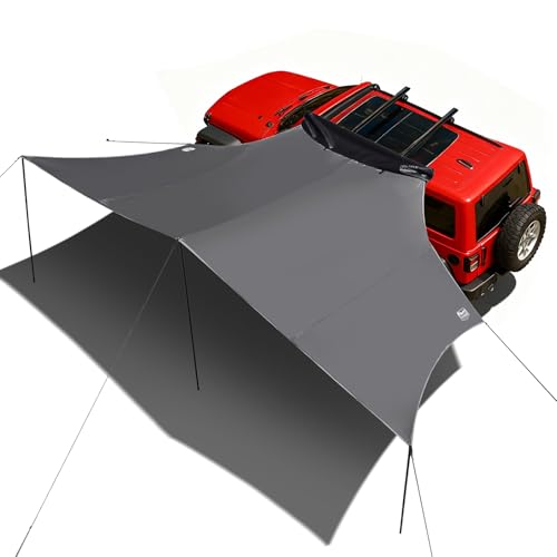 TIMBER RIDGE 19x9.8ft Retractable Car Awning with Blackout Coating, 186ft² Roof Rack Pull-Out Sun Shade Overland Camping, UPF50+ Waterproof Sun Shelter for Vehicle/Truck/Jeep/SUV/Van Grey