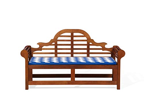 Wooden Outdoor Garden Bench 3 Seats Classic Design Blue Striped Cushion Toscana