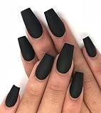 Black Press On Nails - Aegenacess Press On Nails Coffin, Matte Fake Nails with Glue Sticker, Press On Nails Long, Solid Color Stick On Nails in 12 Sizes, 24PCS Glue On Nails, Black Velvet