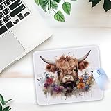 1 Pcs Funny Highland Cow Watercolor Floral Non-Slip Rubber Mouse Pad for Home Office Desk Workspace Laptop Gifts for Adults Supervisor HR